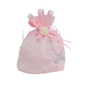 Detalles bautizo niña rosa con bombones, bolsa algodón regalo de invitados 15x20 - Imagen 1 de 9