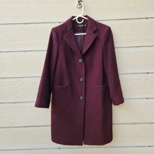 LRL Ralph Lauren wool blend single breasted mid-length coat burgundy size 8 - Picture 1 of 8