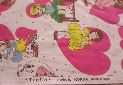 KOKKA Cotton Canvas Fabric RETRO GIRLS with PINK  HEARTS - 21" by 22" - Image 1 of 4