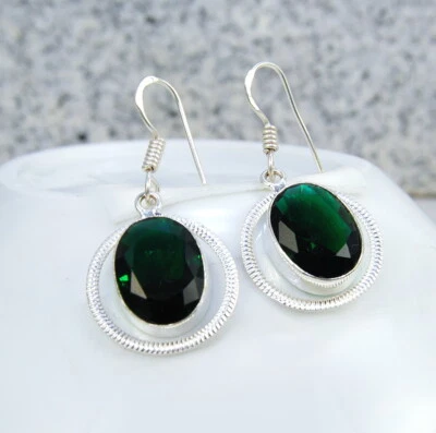 Damen-Ohrringe aufreizende Ohrringe Sterling Silber 925 Edelstein Emerald - Bild 1 von 3