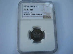 Greece Crete 1901-A 2 Lepta slabbed MS 63 BN by NGC - Picture 1 of 4