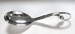 VTG GEORG JENSEN BERRY LEAF STERLING SOLID CURVED HANDLE JAM SPOON DENMARK #21 - Picture 1 of 10