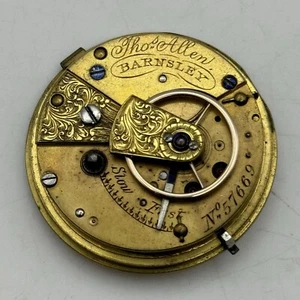 Fusee Pocket Watch Movement Thomas Allen Barnsley Antique Key Wound Parts 37.7mm - Picture 1 of 17