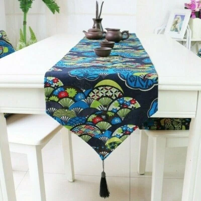 Japanese Print Table Runner Tassel Edge Desk Decoration Chinese Tablecloths EAN - Image 1 of 4