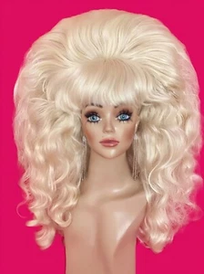 Swinging 60s LADY BUNNY Beehive Big Wig Bangs Custom Drag Queen Blond ALL COLORS - Picture 1 of 8