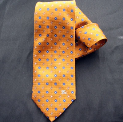 BURBERRY Blue/White Diamond Jacquard Orange Silk Necktie Tie - Image 1 of 3