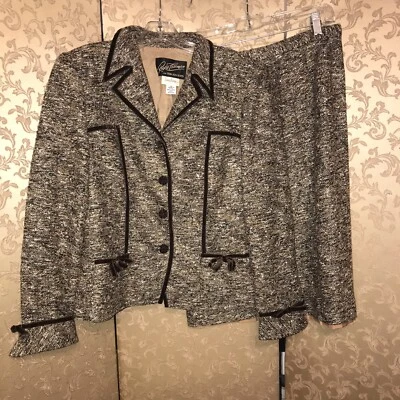 Rickie Freeman Teri Jon Neiman Marcus Vintage Brown Tweed Skirt Suit Size 10 - Image 1 of 4