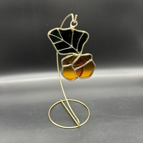 Vintage Stained Glass Sun Catcher Acorn Leaf Oak Tree Woodland Hanging Autumn