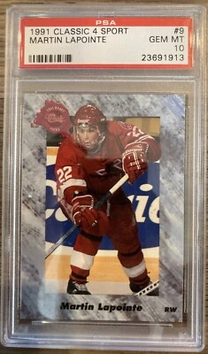 1991 Classic 4 Sport Hockey RC #9 Martin Lapointe, Laval, PSA 10 Gem - Image 1 of 2