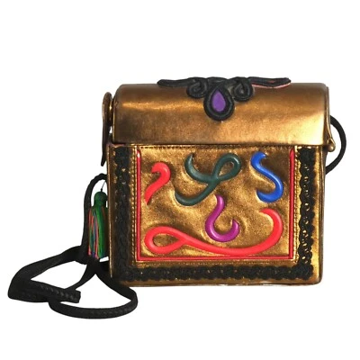 HELENE ANGELI - Cartera caja cuero multicolor años 80 Foto 1 de 4