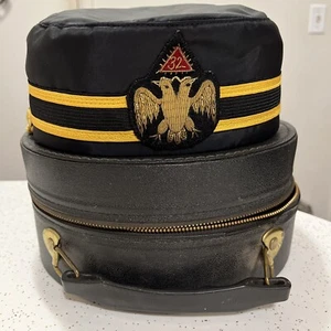 VTG 32nd Degree Freemason Dbl Eagle Masonic Scottish Rite Hat w/Carry Case 7 1/8 - Picture 1 of 9