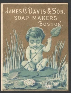 JAMES DAVIS & SON SOAP MAKERS BOSTON Victorian TradeCard Child Lily on Pad Boat - Picture 1 of 4