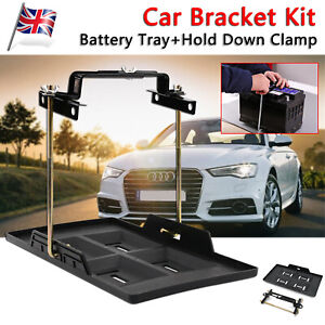 UK Metal Car Black Battery Tray Adjustable Hold Down Clamp Bracket Kit  Cycle