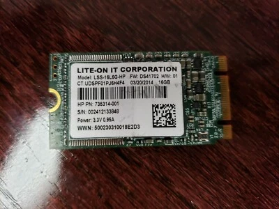  Lite-On LSS-16L6G-HP 16GB PN: 735314-001 M.2 mSATA Solid State Drive - Image 1 of 2