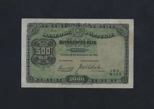 PORTUGAL Portuguese 500 REIS 1910 P-105 EF-AU RARE DATE - Picture 1 of 2