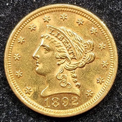 Gold 1892 Liberty Head $2.50 | AU+ Condition - Light Cleaning - Image 1 of 2