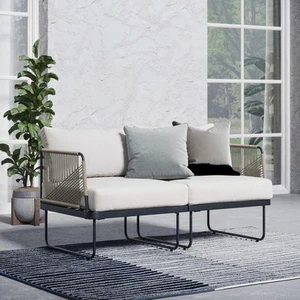 Isla Boho Loveseat for Patio, Upholstered Outdoor Sofa with Black Metal Frame... - Picture 1 of 7