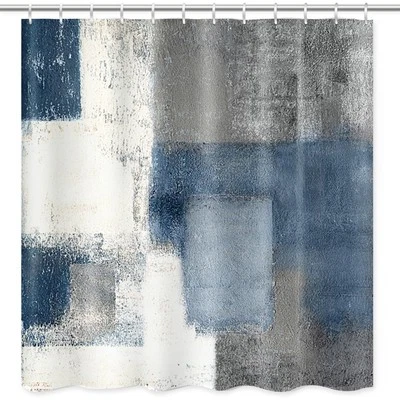 Cortina de Ducha Gris Contemporánea Azul y Gris Pintura Abstracta Blanco Interior... Foto 1 de 4