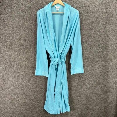 Bata Liz Claiborne Mujer 2X Plus Azul Manga Larga Cinturón Frente Abierto Cuello Foto 1 de 4