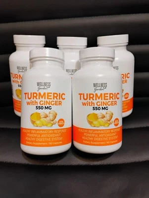 5 Pack Turmeric with Ginger Pills 550mg 450 Caps Wellness Garden Exp. 10/2027 - Image 1 of 4