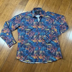 Maceoo Fibonacci Button-Up Shirt Paint Splash Blue Men's XL Multicolor Swirl - Picture 1 of 12