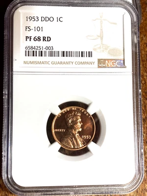 1953 Doubled Die Obverse Lincoln Wheat Cent FS-101 NGC PR-68 RD ONLY 5 GRADED HI - Image 1 of 3