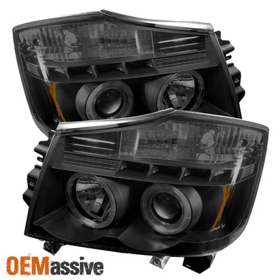 Fits 04-07 Armada 04-15 Titan Black Smoked Halo Projector LED Headlights Lamps - Image 1 of 4