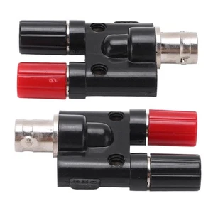 2x BNC Buchse Auf 4mm Dual Bananenbuchse Binding RF Koaxial Splitter Adapter♡ - Afbeelding 1 van 22