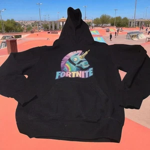 Large Kids Fortnite Hoodie Black Pinata Unicorn - Picture 1 of 3