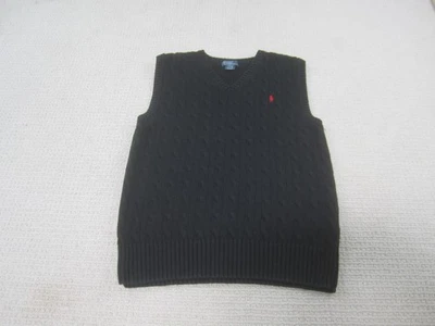 Polo Ralph Lauren Sweater Vest Boys Large 14-16 Black Cable Knit V Neck Pony - Image 1 of 4