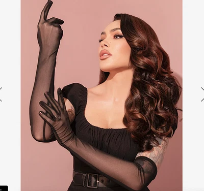 Guantes transparentes de tul THE BAR longitud ópera para mujer talla XS-S negros revueltos Foto 1 de 4