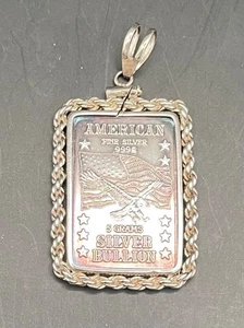 Vintage American Fine Silver Bullion 5 Gramm 999 Silberbarren Seil Einfassung Anhänger 8g - Bild 1 von 3