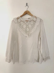 Monsoon Blouse Shirt Top Size XL White Prairie Embroidered Bohemian Long Sleeve - Picture 1 of 10
