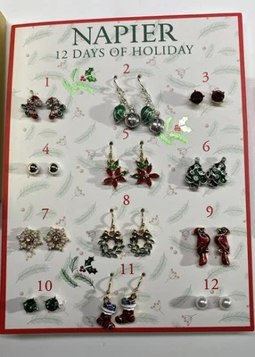 New Napier Christmas Earrings 12 Day of Holiday Gifting Ear Advent Gift  Set - Image 1 of 2