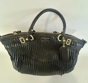 COACH 18620 MADISON SOPHIA GATHERED BLACK LEATHER SATCHEL PURSE - Picture 1 of 17