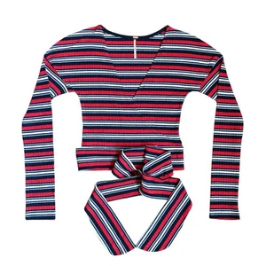Free People Faux Wrap Top Stripe Crop Top Always With Me Tie Always With Me - Picture 1 of 6