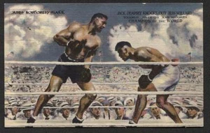 UNUSED 1940's JACK DEMPSEY RESTAURANT LINEN POSTCARD JAMES FLAGG BOXING NEW YORK - Picture 1 of 2