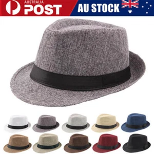 Men Women Fedora Hat Trilby Cuban Sun Cap Trilby Panama Short Brim Floral Summer - Picture 1 of 21