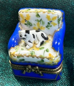 Vintage Limoges Frankreich handbemalte Porzellan Schmuckschatulle *Katze im Stuhl* - Bild 1 von 10