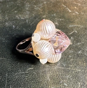 Hallmarked Signed Vintage Lalique Sterling Silver & Glass Ring Size UK O US 7.5 - Picture 1 of 16