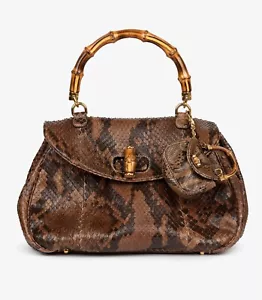 Gucci Brown Python Leather Vintage Large Classic Bamboo Top Handle - Picture 1 of 10