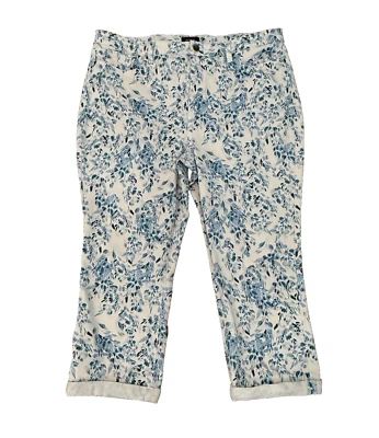 NYDJ Size 16 Lift x Tuck Technology "Margot" Girlfriend Crop White Floral Jeans - Image 1 of 4