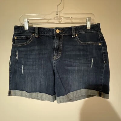 Pantalones Cortos de Denim JLO Jennifer Lopez Talla 8 Boyfriend Puños Azul Envejecido *F5 Foto 1 de 4