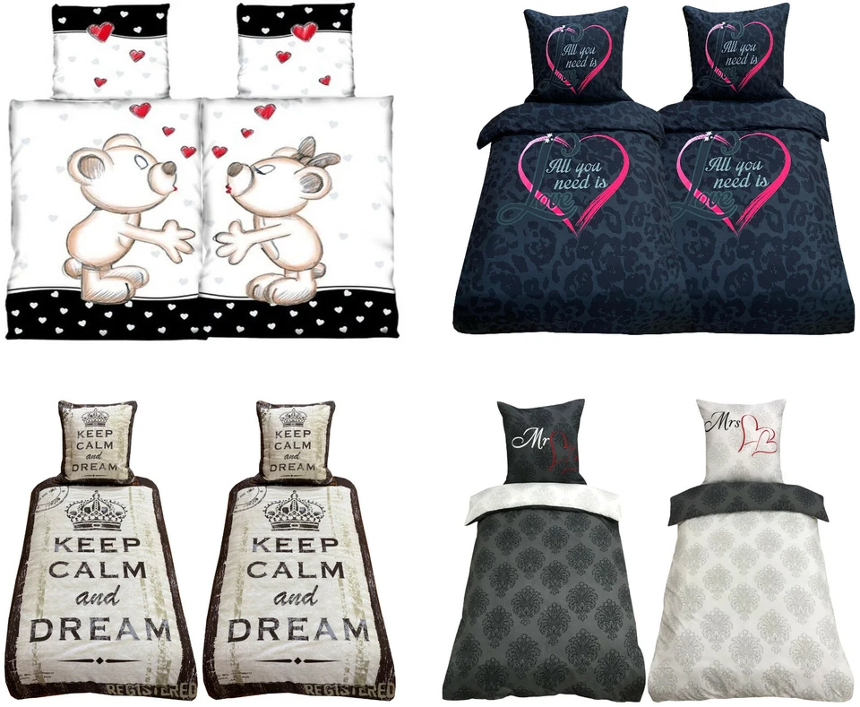 Bettwäsche 135x200 155x220 2 tlg 4 tlg Bettwaren Bettbezug Mikrofaser DREAM LOVE - Bild 1 von 1