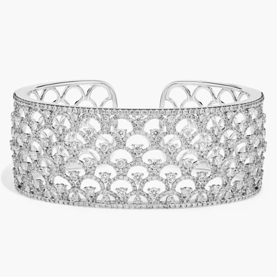 Elegant Bridal Engagement Cuff Bracelet With 12.45CT Round Cut White Sapphire - Image 1 of 4