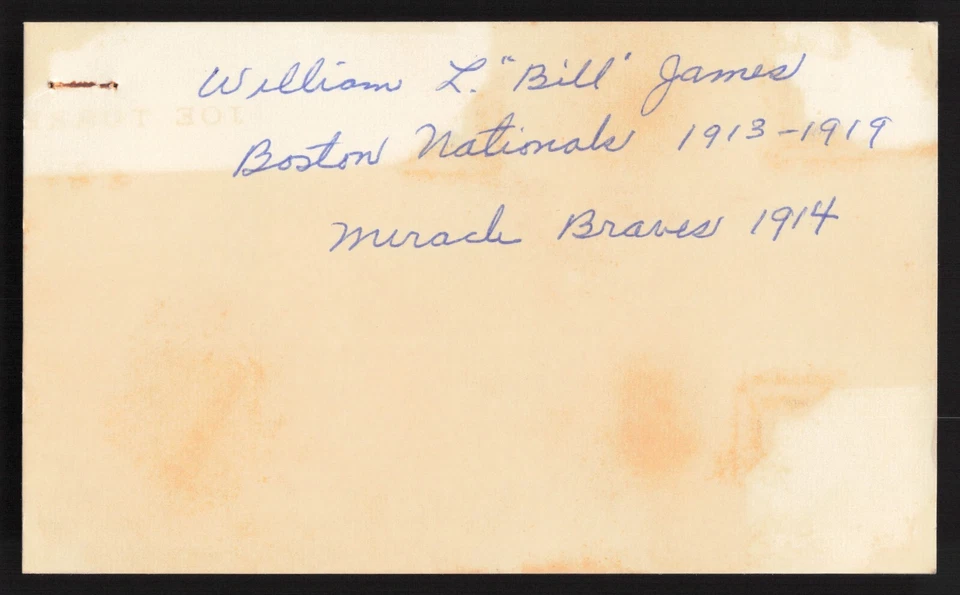 William Bill James Auto Index Card - 1913-1919 Boston Braves 1914 Miracle Braves - Image 1 of 1