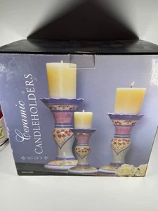 Candle Holders Ceramic Set of 3 Holds 3x3 inch Pillar Candles Bright Accents - Picture 1 of 4