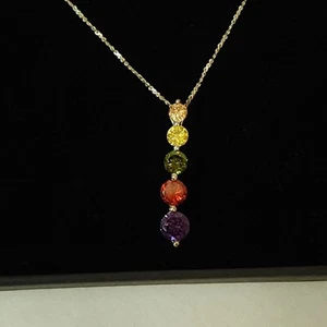 Collar Italiano Arco Iris Circonita Cúbica Colgante 24" Chapado en Oro Plata de Ley - Imagen 1 de 14