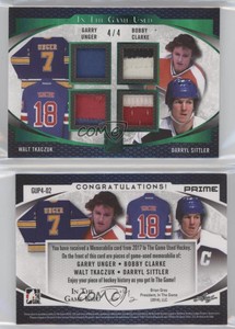 2017 Leaf ITG Used Quad Memorabilia Green Prime /4 Garry Unger Bobby Clarke HOF