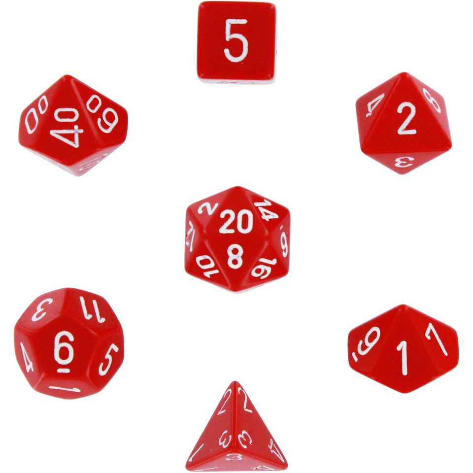 Polyhedral 7-Die Opaque Dice Set - Red with White - Image 1 of 1